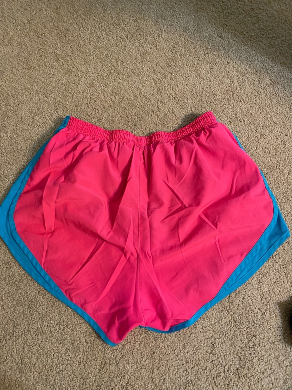 Nike Women's Hot Pink Athletic Shorts with Blue Trim - Picture 3 of 4